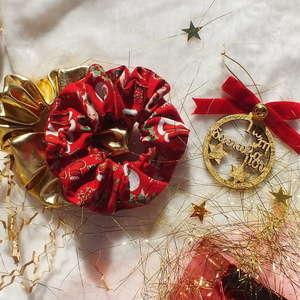 Δώρο για την δασκάλα - χριστουγεννιάτικα λαστιχάκια για τα μαλλιά - scrunchie - ύφασμα, χειροποίητα, δασκάλα, χριστουγεννιάτικα δώρα, σετ δώρου - 2