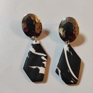 Clay earrings black and silver - πηλός, κρεμαστά