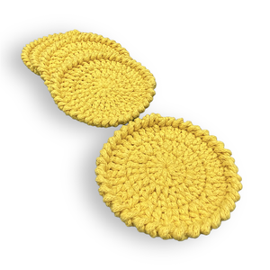 Χειροποίητα πλεκτά σουβέρ crochet - σετ 4 τμχ - Κίτρινο - ύφασμα, crochet, είδη σερβιρίσματος, ειδη δώρων - 3