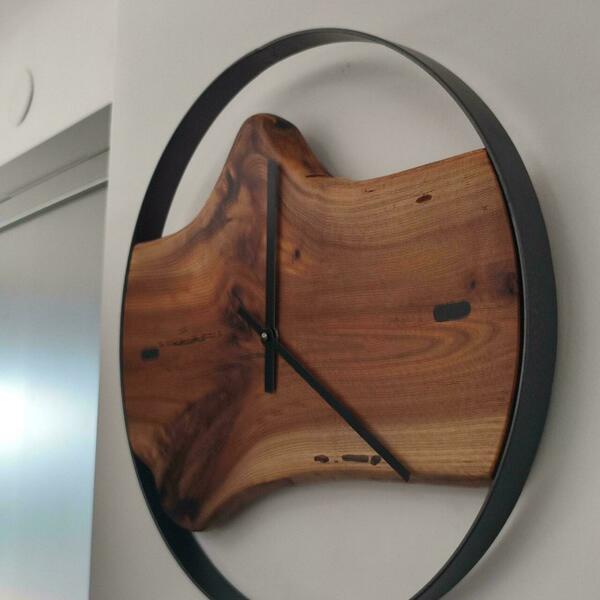 Ρολόι τοίχου "Ulme 3" κατασκευασμένο από μέταλλο και ξύλο.Διαμετρος φ38cm. - ξύλο, τοίχου, χειροποίητα, διακοσμητικά - 3