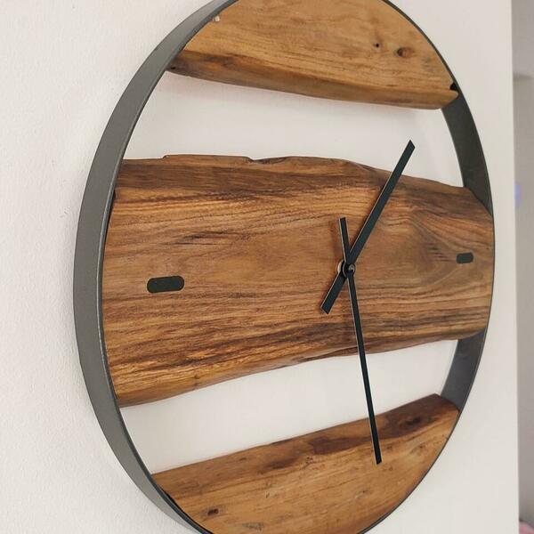 Ρολόι τοίχου "Ulme 7" κατασκευασμένο από μέταλλο και ξύλο διάμετρος 38 cm. - ξύλο, τοίχου, χειροποίητα, διακοσμητικά, ξύλινα διακοσμητικά τοίχου - 3