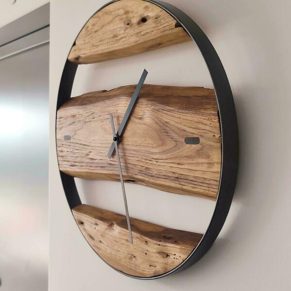 Ρολόι τοίχου "Ulme 7" κατασκευασμένο από μέταλλο και ξύλο διάμετρος 38 cm. - ξύλο, τοίχου, χειροποίητα, διακοσμητικά, ξύλινα διακοσμητικά τοίχου - 4