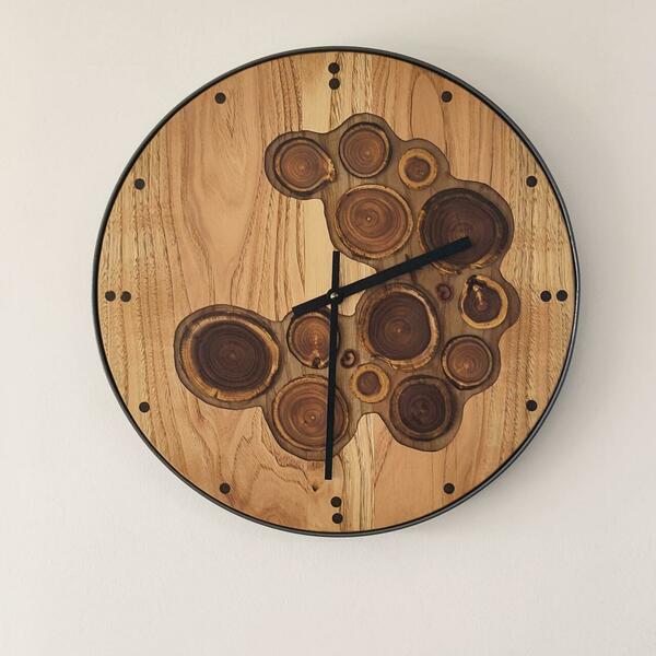Ρολόι τοίχου"Nature"κατασκευασμένο από μέταλλο , ξύλο και υγρό γυαλί - ξύλο, τοίχου, χειροποίητα - 2