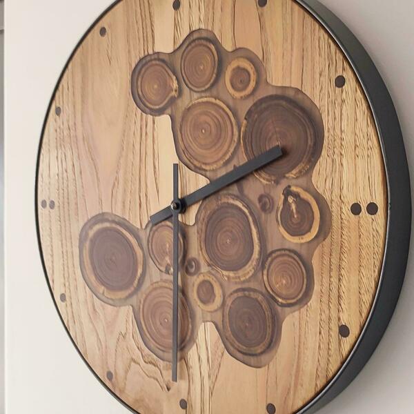 Ρολόι τοίχου"Nature"κατασκευασμένο από μέταλλο , ξύλο και υγρό γυαλί - ξύλο, τοίχου, χειροποίητα - 3