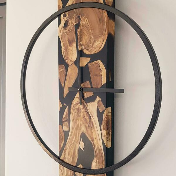 Ρολόι τοίχου "Fusion" κατασκευασμένο από μέταλλο , ξύλο και υγρό γυαλί - ξύλο, τοίχου, χειροποίητα, διακοσμητικά, ξύλινα διακοσμητικά τοίχου - 4
