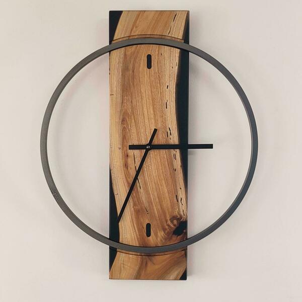 Ρολόι τοίχου "Ulme Spline" κατασκευασμένο από μέταλλο , ξύλο και υγρό γυαλί - ξύλο, γυαλί, τοίχου, χειροποίητα - 2