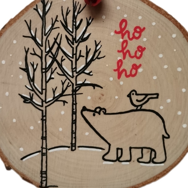 Προσωποποιημένο χειροποίητο χριστουγεννιάτικο ξύλινο στολίδι 9 εκατοστά "how hot ho" - ξύλο, στολίδια - 2