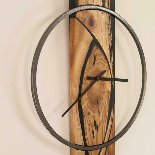 Ρολόι τοίχου "Polyphemus" κατασκευασμένο από μέταλλο και ξύλο - ξύλο, τοίχου, χειροποίητα - 3