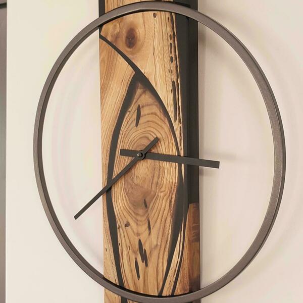 Ρολόι τοίχου "Polyphemus" κατασκευασμένο από μέταλλο και ξύλο - ξύλο, τοίχου, χειροποίητα - 4