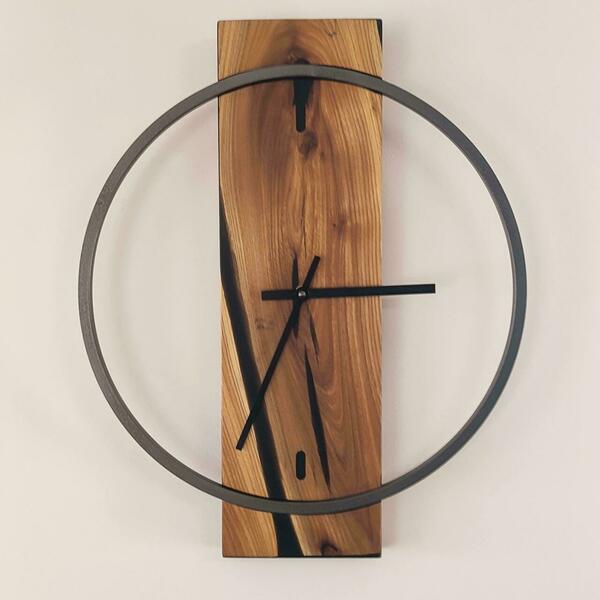Ρολόι τοίχου "Ulme Spline" κατασκευασμένο από μέταλλο και ξύλο - ξύλο, τοίχου, χειροποίητα, διακοσμητικά - 2