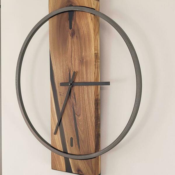 Ρολόι τοίχου "Ulme Spline" κατασκευασμένο από μέταλλο και ξύλο - ξύλο, τοίχου, χειροποίητα, διακοσμητικά - 3