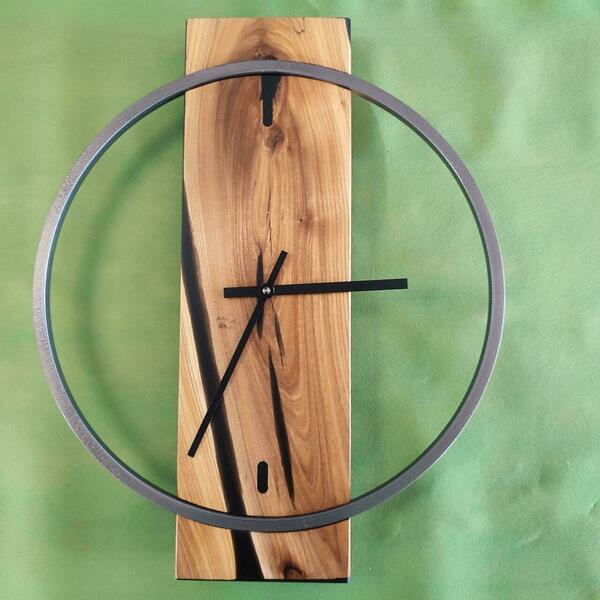 Ρολόι τοίχου "Ulme Spline" κατασκευασμένο από μέταλλο και ξύλο - ξύλο, τοίχου, χειροποίητα, διακοσμητικά - 4