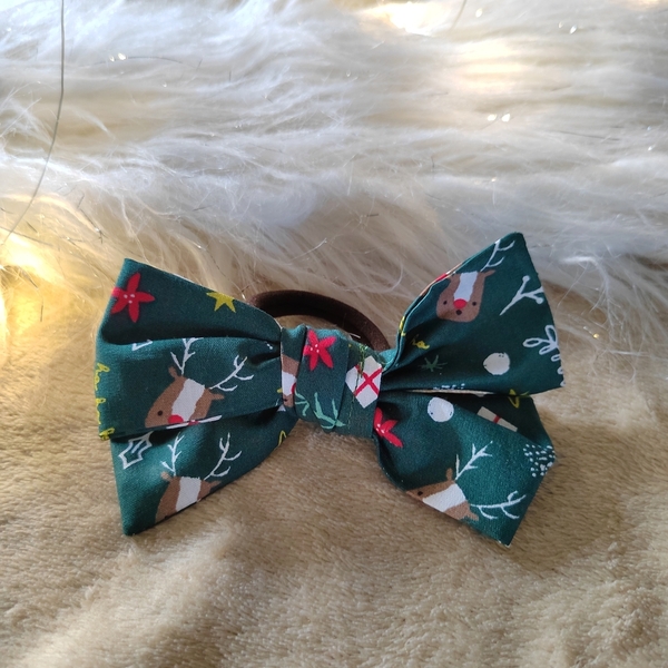 Χριστουγεννιάτικος φιογκος λαστιχάκι μαλλιών Ρούντολφ πράσινο 1τμχ 11,5εκ - φιόγκος, χριστουγεννιάτικα δώρα, αξεσουάρ μαλλιών - 2