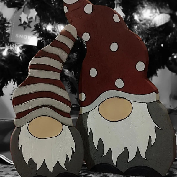 Επιδαπέδιοι Χριστουγεννιάτικοι Νάνοι-Γκρί/Κόκκινο - ξύλο, vintage, διακοσμητικά, άγιος βασίλης - 3