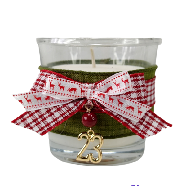 Γούρι 2023 αρωματικό κερί με πράσινη κορδέλα - vintage, γυαλί, χριστουγεννιάτικα δώρα, κεριά & κηροπήγια, γούρι 2023