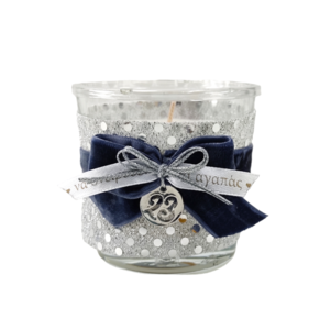 Γούρι 2023 αρωματικό κερί με μπλε βελούδινο φιόγκο - vintage, γυαλί, χριστουγεννιάτικα δώρα, κεριά & κηροπήγια, γούρι 2023