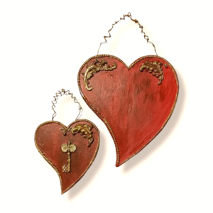 Κρεμαστές Ξύλινες Καρδιές Σετ-Μπορντό - ξύλο, vintage, καρδιά, διακοσμητικά