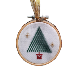 Χειροποίητο διακοσμητικό μπαμπού τελάρο χριστουγεννιάτικο δέντρο 8cm - ύφασμα, ξύλο, στολίδια, δέντρο