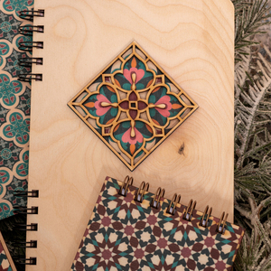 Ξύλινη Ατζέντα Με Ανάγλυφο Μαροκινό Πλακάκι - ξύλο, χαρτί, ρόδι - 3