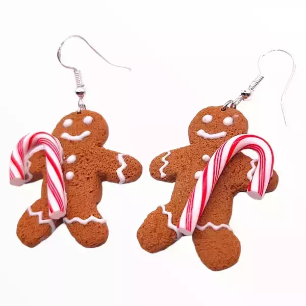Gingerbread man χειροποίητα Σκουλαρίκια Χριστουγεννιάτικα ,κοσμήματα πολυμερικού πηλού Mimitopia - ιδιαίτερο, πηλός, μικρά, χριστουγεννιάτικα δώρα - 2