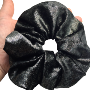 Υφασμάτινο λαστιχάκι scrunchie γραφίτης με ασημόσκονη μεγάλου μεγέθους (lARGE) - ύφασμα, κορίτσι, γκλίτερ, για τα μαλλιά, λαστιχάκια μαλλιών - 4