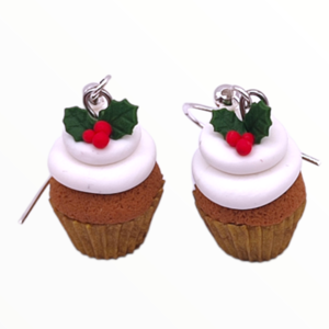 Χειροποίητα Σκουλαρίκια Χριστουγεννιάτικα cupcake 3 ,κοσμήματα πολυμερικού πηλού Mimitopia - πηλός, μικρά, χριστουγεννιάτικα δώρα, φθηνά - 2