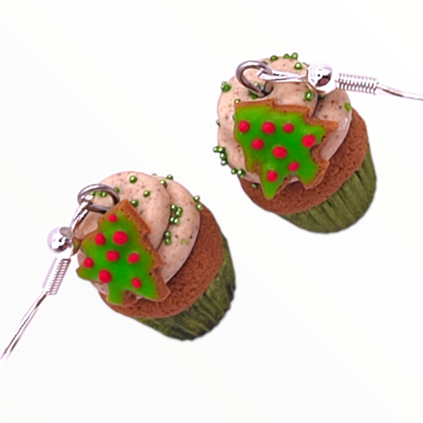 Χειροποίητα Σκουλαρίκια Χριστουγεννιάτικα cupcake 6 ,κοσμήματα πολυμερικού πηλού Mimitopia - πηλός, μικρά, χριστουγεννιάτικα δώρα, φθηνά - 3