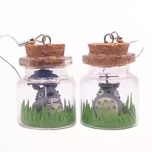 Totoro σε γυάλινα μπουκαλάκια Χειροποίητα Σκουλαρίκια ,κοσμήματα πολυμερικού πηλού Mimitopia - γυαλί, ιδιαίτερο, πηλός, μικρά - 3