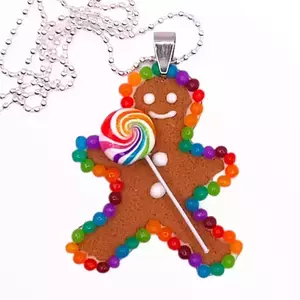 Gingerbread Man κολιέ ,χειροποίητα κοσμήματα μινιατούρες απο πολυμερικό πηλό Mimitopia - ασήμι 925, πηλός, ατσάλι, φθηνά