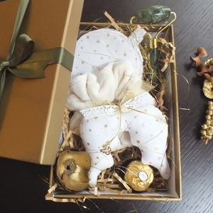 Χριστουγεννιάτικο σετ δώρου με γούρι 2024 φτερά αγγέλου - πουά χρυσό - ύφασμα, χριστουγεννιάτικα δώρα, αγγελάκι, σετ δώρου, γούρι 2023 - 5