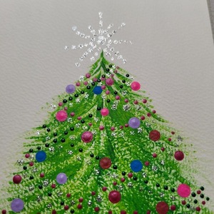 Χριστουγεννιάτικη κάρτα ζωγραφισμένη στο χέρι σχέδιο δέντρο 2 - ζωγραφισμένα στο χέρι, χαρτί, ευχετήριες κάρτες, δέντρο - 2