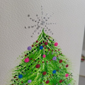 Χριστουγεννιάτικη κάρτα ζωγραφισμένη στο χέρι σχέδιο δέντρο 2 - ζωγραφισμένα στο χέρι, χαρτί, ευχετήριες κάρτες, δέντρο - 4