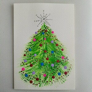 Χριστουγεννιάτικη κάρτα ζωγραφισμένη στο χέρι σχέδιο δέντρο 2 - ζωγραφισμένα στο χέρι, χαρτί, ευχετήριες κάρτες, δέντρο - 5