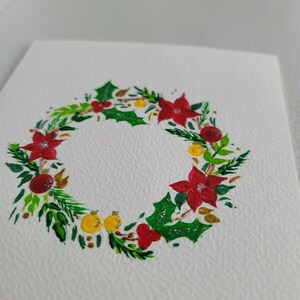 Χριστουγεννιάτικη κάρτα ζωγραφισμένη στο χέρι σχέδιο στεφανάκι 2 - ζωγραφισμένα στο χέρι, χαρτί, ευχετήριες κάρτες - 2
