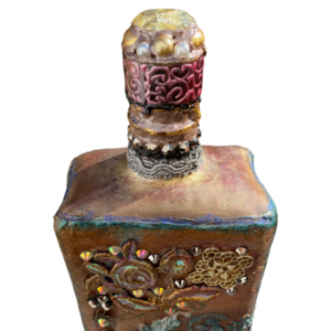 Μπουκάλι γυάλινο ζωγραφισμένο 24cm μπρονζέ - γυαλί, ζωγραφισμένα στο χέρι, πρωτότυπα δώρα, διακοσμητικά μπουκάλια - 4