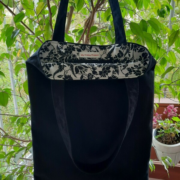 Υφασμάτινη tote τσάντα μαύρη - ύφασμα, ώμου, μεγάλες, all day, tote - 3
