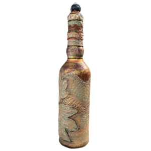 Μπουκάλι γυάλινο ζωγραφισμένο 33cm μπρονζέ - γυαλί, ζωγραφισμένα στο χέρι, πρωτότυπα δώρα, διακοσμητικά μπουκάλια