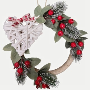 Χριστουγεννιάτικο στεφάνι με ξύλινη καρδιά 20εκ. - ξύλο, νήμα, καρδιά, στεφάνια, διακοσμητικά
