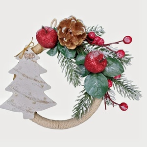 Χριστουγεννιάτικο στεφάνι 20εκ με ξύλινο δεντράκι - ξύλο, στεφάνια, διακοσμητικά, κουκουνάρι, δέντρο