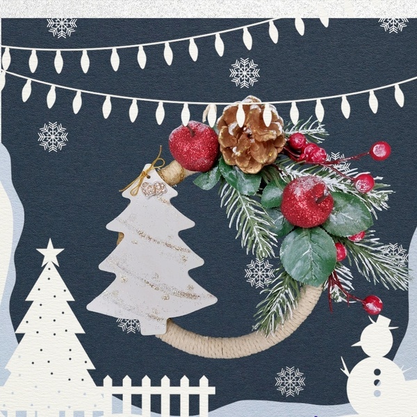 Χριστουγεννιάτικο στεφάνι 20εκ με ξύλινο δεντράκι - ξύλο, στεφάνια, διακοσμητικά, κουκουνάρι, δέντρο - 3