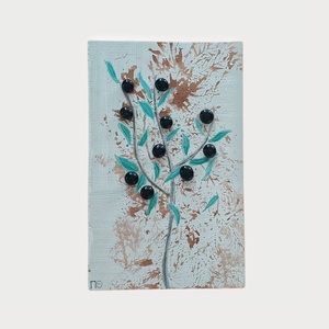 Κλαδί ελιάς (20x32 εκ) - γυαλί, πίνακες & κάδρα, ακρυλικό, πίνακες ζωγραφικής