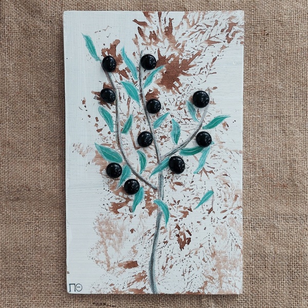 Κλαδί ελιάς (20x32 εκ) - γυαλί, πίνακες & κάδρα, ακρυλικό, πίνακες ζωγραφικής - 3