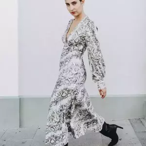 Φόρεμα Φίδι Γκρι - πολυεστέρας, midi, γάμου - βάπτισης - 3