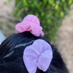 Υφασμάτινο λαστιχάκι scrunchie - cotton candy - ύφασμα, ριγέ, για τα μαλλιά, λαστιχάκια μαλλιών - 5