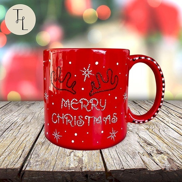 Χριστουγεννιάτικη κούπα τάρανδος 360ml, ζωγραφισμένη στο χέρι - ζωγραφισμένα στο χέρι, πηλός, κούπες & φλυτζάνια - 4