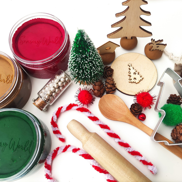 Christmas Tree Sensory Kit παιχνιδιού, για αισθητηριακή επεξεργασία με χειροποίητα ζυμαράκια πλαστελίνης που μοσχοβολούν - επιτραπέζια