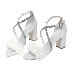 Νυφικά πέδιλα άσπρα με δέσιμο με στρας και λουλούδια από δέρμα - Πέδιλα Ασημίνα - δέρμα, στρας, πέδιλα, νυφικά, ankle strap - 3