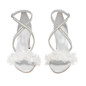 Νυφικά πέδιλα άσπρα με δέσιμο με πέρλες και λουλούδια από δέρμα - Πέδιλα Γαρυφαλλιά - δέρμα, πέδιλα, πέρλες, νυφικά, ankle strap - 2