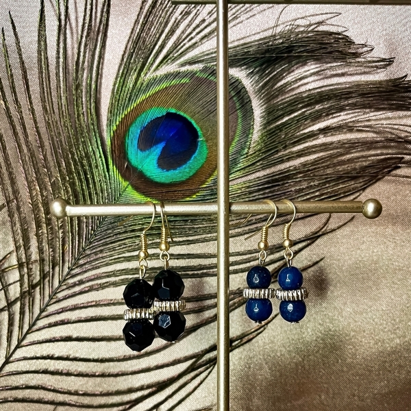 Royal Blue - Σκουλαρίκια με χάντρα Νεφρίτη πολυγωνικό στρογγυλό μπλε και μεταλλικό γάντζο. - ημιπολύτιμες πέτρες, νεφρίτης, χάντρες, μικρά, κρεμαστά - 2