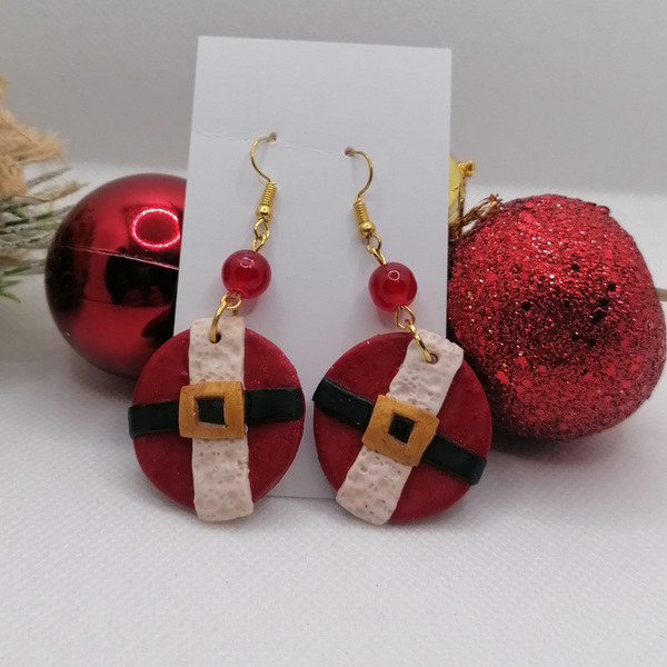 Χειροποίητα Χριστούγεννιατικα σκουλαρίκια από πλυμπιακό πηλός.. - πηλός, κρεμαστά, χριστούγεννα - 2